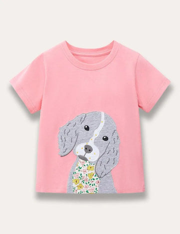Cartoon Dog Appliqué T-shirt - Mini Taylor